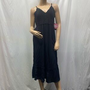 Blush Black Strap Boho Peasant Midi Dress  NWT